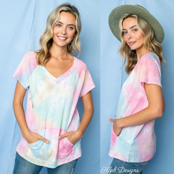 ❤️LAST! V Neck Tie Dye Thermal Front Pocket Top - Picture 11 of 13